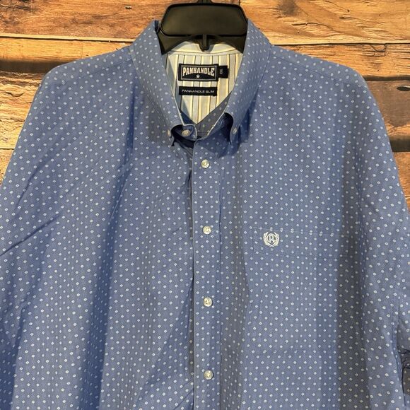Panhandle Men's XXL Blue Dotted Button Down Long Sleeve Western Shirt Floral - Picture 2 of 10